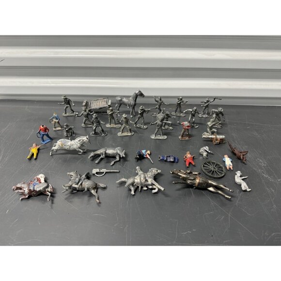 Pewter Lone Star Figures And Other Lead Western Figures COWBOYS INDIANS - Picture 1 of 14